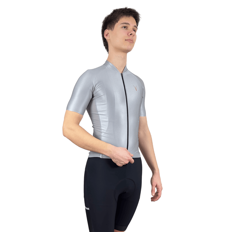 Capra Surge Silver Men's Cycling Jersey Front with Model