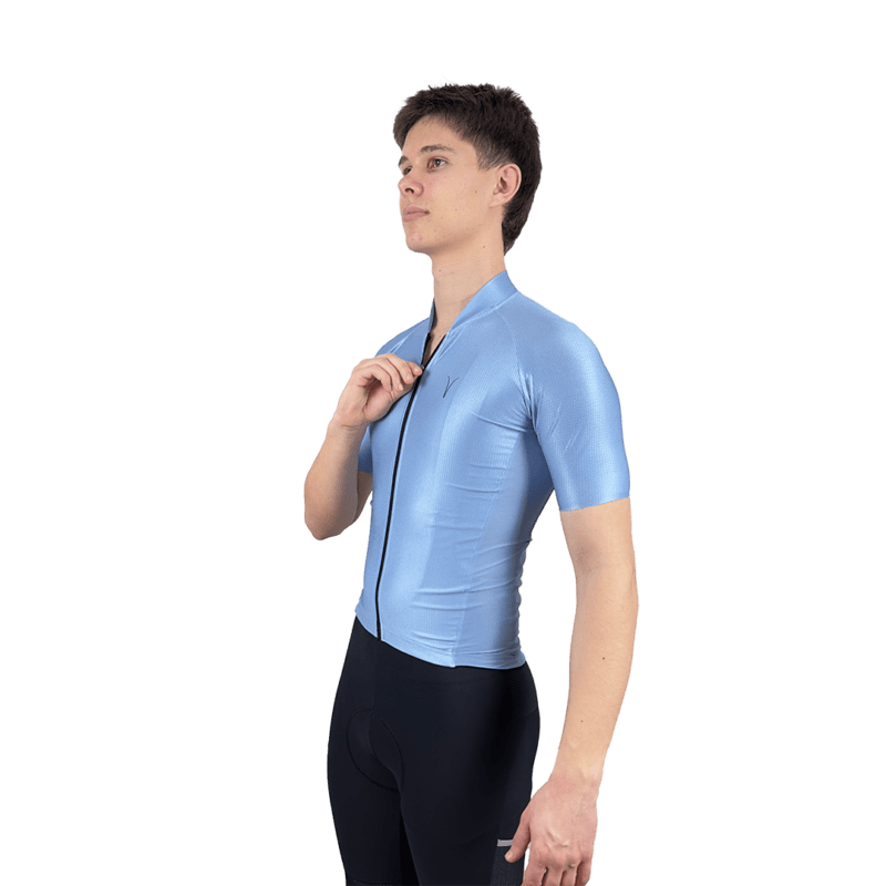 Capra Surge Sky Blue Men's Cycling Jersey Side With Model