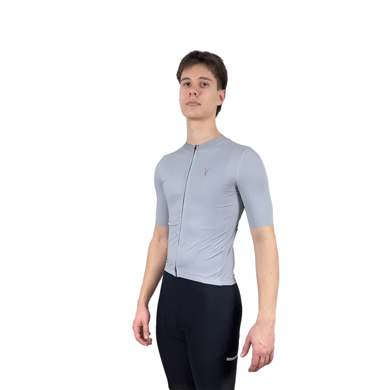 Capra Aero Silver Men's Cycling Jersey Front with Model