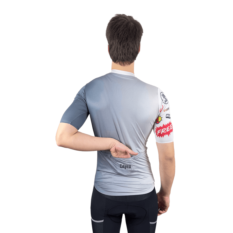 Comic Sleeve Summit Seeker Men's Cycling Jersey Back with Model