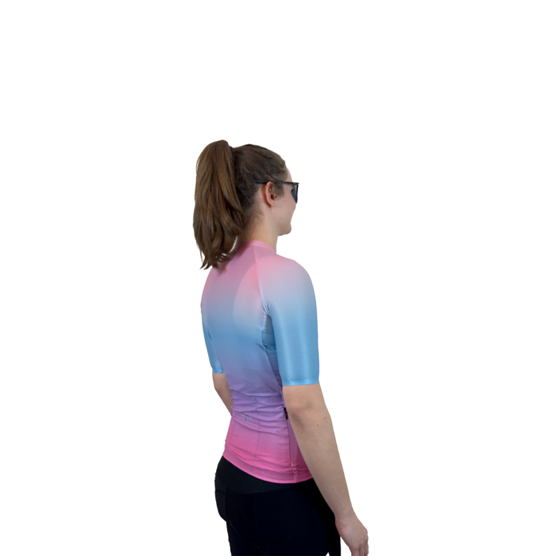 Capra Warrior Blue Pink Women's Cycling Jersey Side with Model