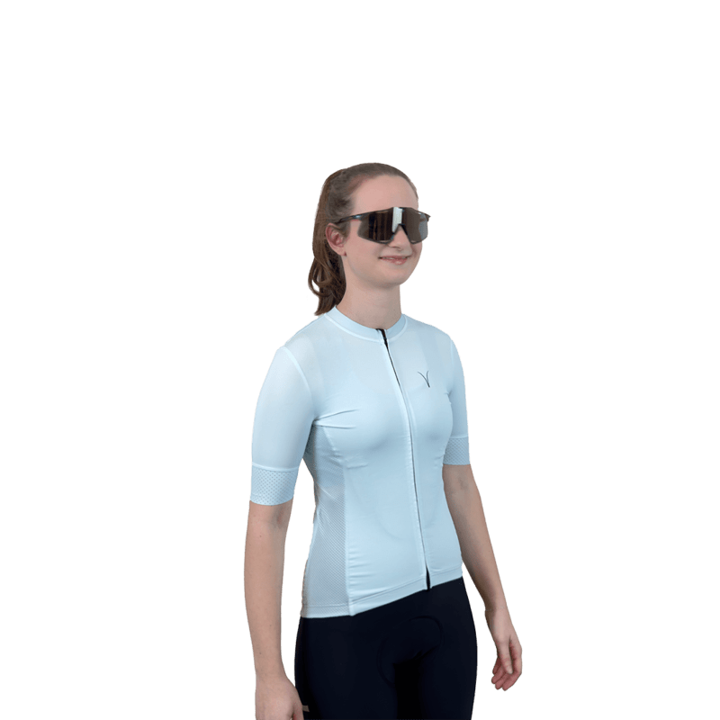 Athena Mint Green Women’s Cycling Jersey Front with Model